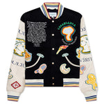 Chenille Embroidered Patchwork Bomber Jacket - Navy/Off-White