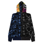 Color Camo Separate Shark Full Zip Hoodie - Black/Navy