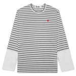 Women's Striped White Sleeve L/S T-Shirt - Grey