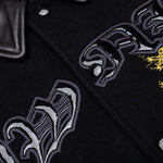 Dragon Embroidered Varsity Jacket - Black