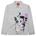 Face Embroidered Denim Jacket - Grey