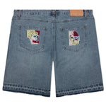 Face Patchwork Baggy Shorts - Light Wash