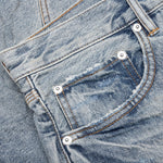 Faros Rip Patched Shorts - Light Indigo