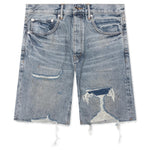 Faros Rip Patched Shorts - Light Indigo