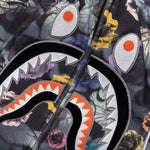 Floral Camo Shark Relaxed Fit Full Zip Hoodie - Black
