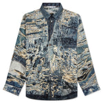 Trompe L'oeil Distressed Denim Print Button Up Fn-Mn-Shir000872 - Denim Blue