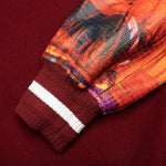 Mix Material Leather Bomber w/ Embroidery - Red/Burgundy