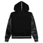 Hooded Varsity Jacket in Wool and Leather - Black