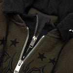 Hooded Varsity Jacket - Military Green