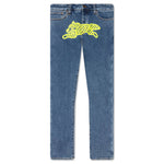 Neon Lime Jean - Medium Blue Wash