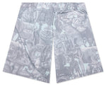 Linen Bermuda Swim Shorts with Hubert Objects Print - Prussian Blue/Grey