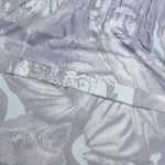 Linen Bermuda Swim Shorts with Hubert Objects Print - Prussian Blue/Grey