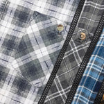 7 Cuts Zipped Wide Flannel Shirt - Faded Olive/White