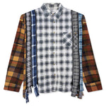 7 Cuts Zipped Wide Flannel Shirt - Faded Olive/White