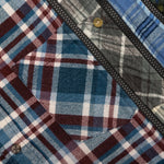 7 Cuts Zipped Wide Flannel Shirt - Sea Blue/Maroon