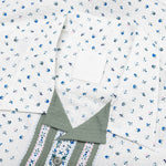 Floral Print Boxy Fit Shirt in Cotton Seersucker - Cream/Green