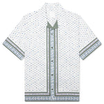 Floral Print Boxy Fit Shirt in Cotton Seersucker - Cream/Green