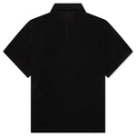 Open Knit Embroidered Polo - Black