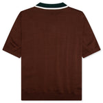Cable Knit Oversized Polo Shirt - Dark Brown
