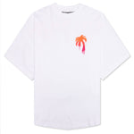Sprayed Palm Logo Over Tee - White/Fuchsia