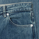 Washed and Bleached Raw Denim Trousers - Blue