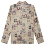 Passport Stamp Print Shirt - Beige/Multi