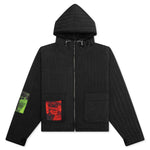 Patches Quilted Zip Hoodie - Black