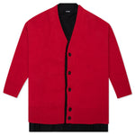 Big Ribbed Knit Cardigan With Fabric Lining - Red