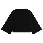 Loose Fit Cropped Wool Jacquard Sweater - Black