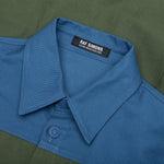 Oversized Bicolor R Pin Denim Shirt - Khaki Blue