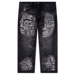 Rhinestone Face Jeans - Black