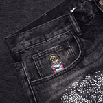 Rhinestone Face Jeans - Black