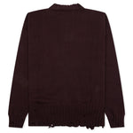 Round Neck Distressed Sweater - Dark Raisin