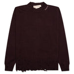 Round Neck Distressed Sweater - Dark Raisin