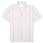 Stripped Cotton Towelling Boxy Fit Shirt - White/Beige