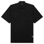 Curved Hem Nylon Short Sleeve Shirt - Black