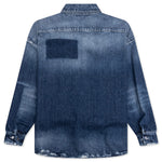Virgin Wool Shirt With Knitted Patches - Deep Blue