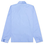 Organic Poplin Zip Shirt With Hidden Logo- Iris/Blue