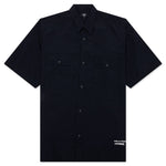 Curved Hem Nylon Short Sleeve Shirt - Navy/White