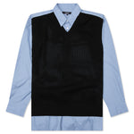 Mixed Material Shirt - Sax/Navy