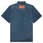 Washed and Bleached Raw Denim Shirt - Blue