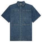 Washed and Bleached Raw Denim Shirt - Blue