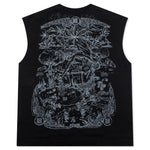 Tarot Print Cotton Tank Top- Black