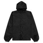 Textured Nylon Hooded Coaches Jacket - Black