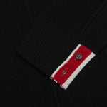 Thom Brown Wide Stripe Mixed Stitch Fine Merino Wool L/S Polo - Black