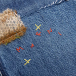 Blue Organic Denim Jeans With Mohair Patches - Iris Blue