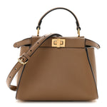 Vitello Seta Fabric Jacquard FF 1974 Mini Peekaboo Iconic Satchel Sand Tobacco Moro