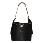 Washed Denim Quilted Medium Chanel 25 Handbag Black