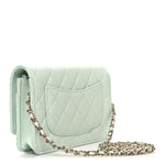 Lambskin Quilted Textured CC Wallet On Chain WOC Light Green
