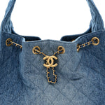 Washed Denim Quilted Small Chanel 25 Handbag Blue